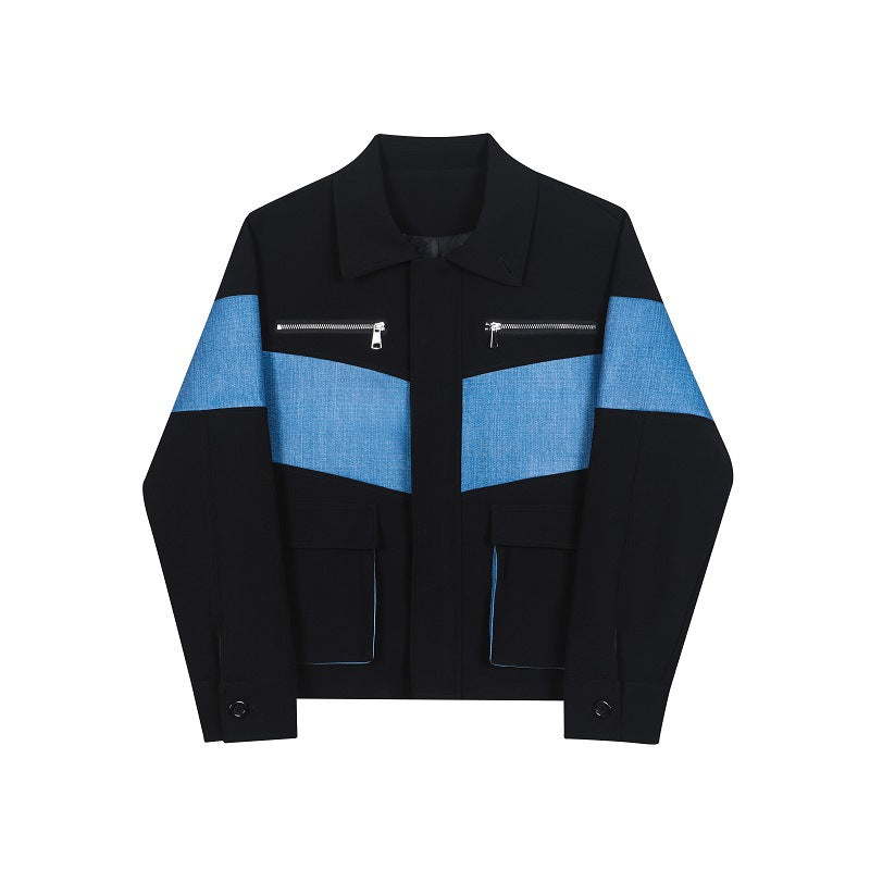 Large Pockets Work Lapel Jacket Men