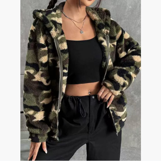Women's Casual Camouflage Hooded Jacket